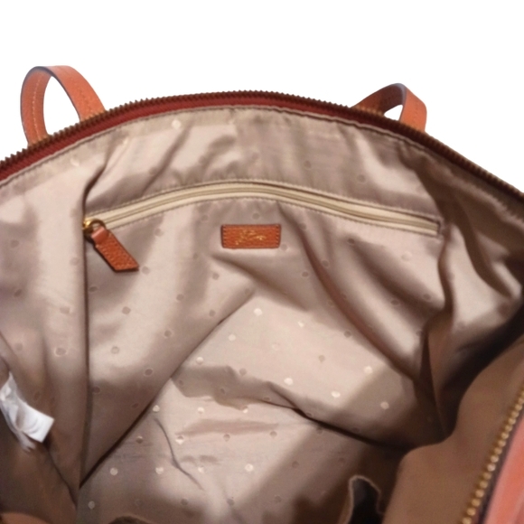 J Crew Pebbled Leather Shoulder Bag Tote Caramel/Cognac Brown Devon zip top - Picture 6 of 12